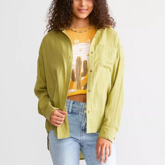 NWT Billabong Right On Green Striped Shirt - Picture 3 of 5